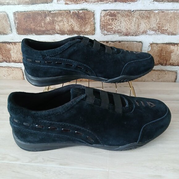 Propet Suede Slip On Shoes Black Leather Womens SZ 7.5 Wide Non Marking Elastic - Picture 1 of 8
